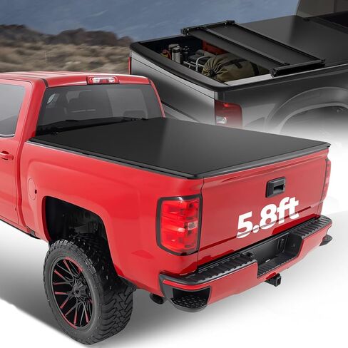سلالة السيارات الناعمة لفة الشاحنة السرير توننيو تغطية متوافقة مع 2007-2018 Chevy Silverado GMC Sierra 1500 5.75ft Fleetside/Styleside Bed بدون أنظمة السكك الحديدية ، أسود غير لامع فينيل ناعم. in Kuwait