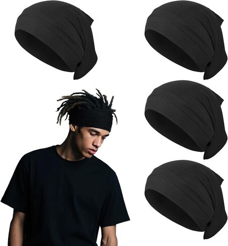 4 قطع من عمامة دريدلوك من الألياف اللدنة، قبعة دريدلوك مرنة واسعة للرجال، أغطية رأس سوداء ناعمة من أجل لوكس، ملحقات دريدلوك in Kuwait