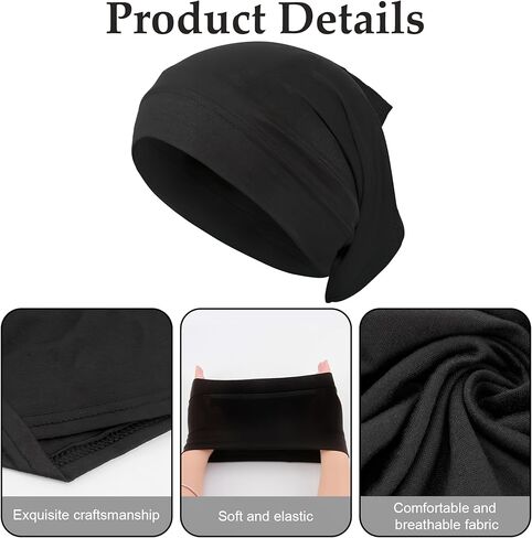 4 قطع من عمامة دريدلوك من الألياف اللدنة، قبعة دريدلوك مرنة واسعة للرجال، أغطية رأس سوداء ناعمة من أجل لوكس، ملحقات دريدلوك in Kuwait