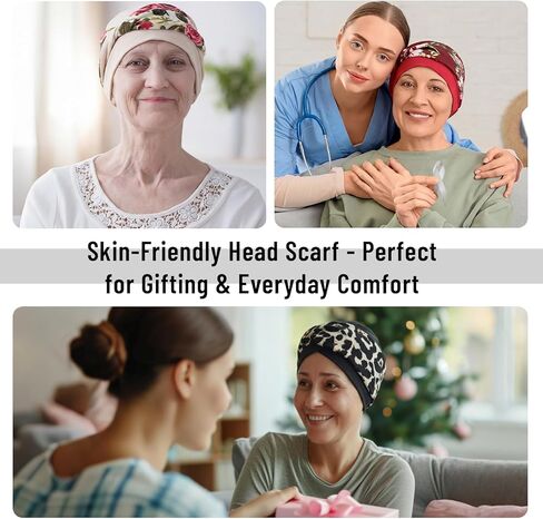 Eurzom 5 Pcs Knot Chemo Headwear for Women Flower Stretch Elastic Cancer Beanies Hats Soft Relaxed Chemotherapy Headwraps Chemo Turban Chemotherapy Head Coverings Cap for Cancer Patient Hair Loss in Saudi Arabia