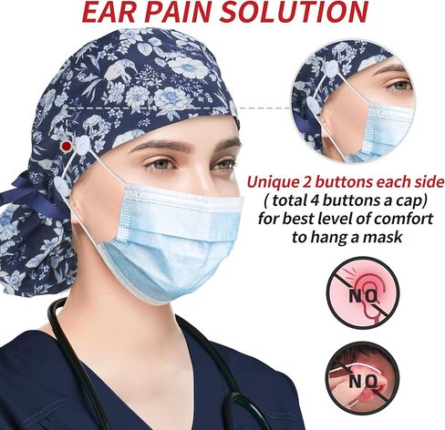 ABAMERICA Scrub Caps for Women Surgical Caps Nurse Hat Functional Ponytail Holder for Long Hair Single or Satin-Lined in Saudi Arabia
