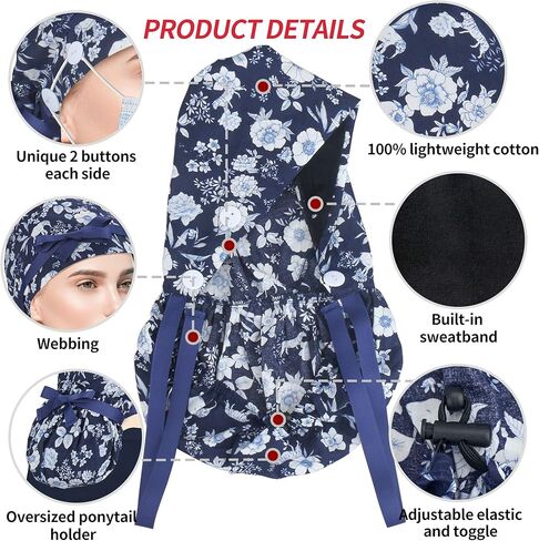 ABAMERICA Scrub Caps for Women Surgical Caps Nurse Hat Functional Ponytail Holder for Long Hair Single or Satin-Lined in Saudi Arabia