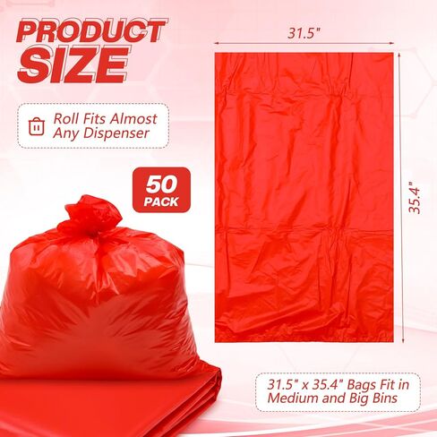 50 Pack Biohazard Waste Bags 30 Gallon Red Trash Liner 31.5 x 35.4 No Leak Trash Bags for Hospital Use Infectious Waste Disposal in Saudi Arabia