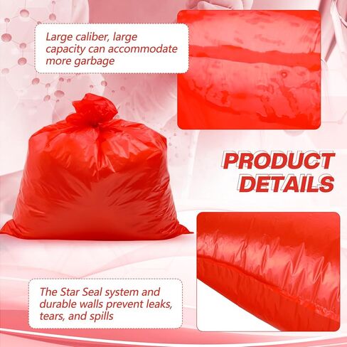 50 Pack Biohazard Waste Bags 30 Gallon Red Trash Liner 31.5 x 35.4 No Leak Trash Bags for Hospital Use Infectious Waste Disposal in Saudi Arabia