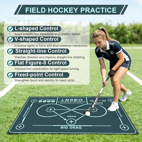 Field Hockey Training Mat 59"x35" - Non-Slip Neoprene Stick Handling & Dribbling Practice Pad for Kids & Adults - Indoor Home Gym Floor Equipment - Improves Ball Control Speed & Hand-Eye Coordination in Saudi Arabia