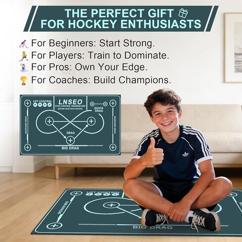 Field Hockey Training Mat 59"x35" - Non-Slip Neoprene Stick Handling & Dribbling Practice Pad for Kids & Adults - Indoor Home Gym Floor Equipment - Improves Ball Control Speed & Hand-Eye Coordination in Saudi Arabia