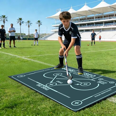 Field Hockey Training Mat 59"x35" - Non-Slip Neoprene Stick Handling & Dribbling Practice Pad for Kids & Adults - Indoor Home Gym Floor Equipment - Improves Ball Control Speed & Hand-Eye Coordination in Saudi Arabia