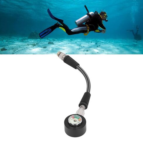 Pongnas Diving Pressure Gauge, Aluminum Alloy Carbon Fiber Weaved Hose High Pressure Diving Submersible Pressure Luminous for Underwater (15cm) in Saudi Arabia