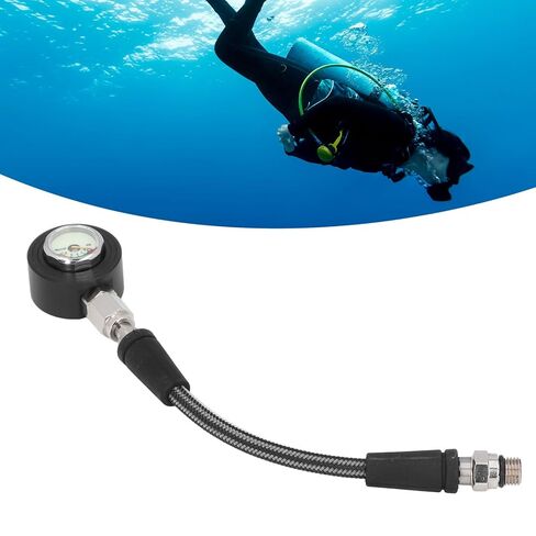 Pongnas Diving Pressure Gauge, Aluminum Alloy Carbon Fiber Weaved Hose High Pressure Diving Submersible Pressure Luminous for Underwater (15cm) in Saudi Arabia
