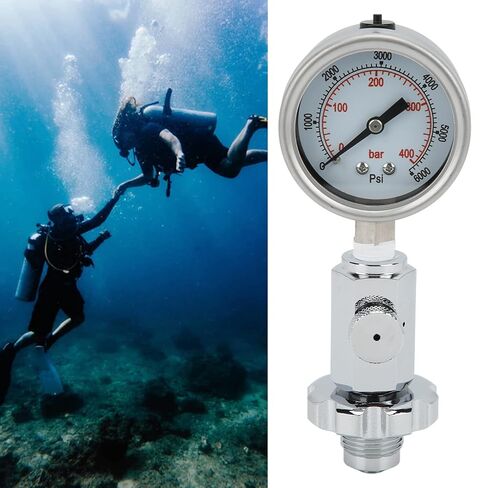 Scuba Diving Pressure Gauge 0‑400 Bar 0‑6000 PSI Compatible with DIN Valves, Features Easy Reading Dial, Durable Metallic and Rubber Construction, includes Quick and Accurate in Kuwait