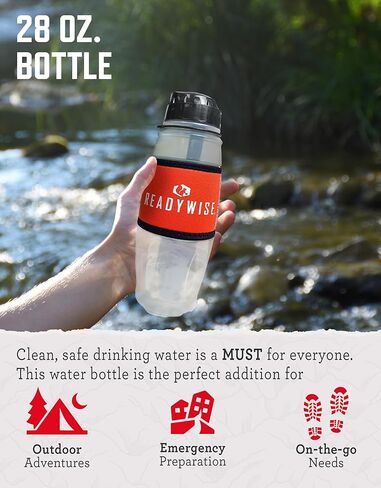 ReadyWise - 28 أونصة، زجاجة تنقية مياه سيشيل، المشي لمسافات طويلة، حقيبة الظهر، زجاجة مياه للتخييم، خالية من مادة BPA، معدات ومستلزمات التحضير، رمادي/أسود in Kuwait