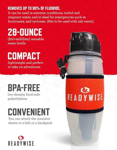ReadyWise - 28 أونصة، زجاجة تنقية مياه سيشيل، المشي لمسافات طويلة، حقيبة الظهر، زجاجة مياه للتخييم، خالية من مادة BPA، معدات ومستلزمات التحضير، رمادي/أسود in Kuwait