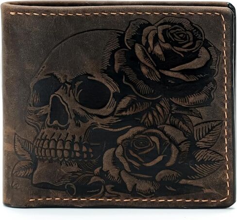 Genuine leather handcrafted wallet, bifold wallet with ID card slot, cool wallet for dad - Lion head in Kuwait
