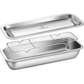 صينية تحضير وتخزين من الفولاذ المقاوم للصدأ - صينية تنظيم مطبخ عميقة بغطاء - مقلاة طعام SUS304 لإعداد الوجبات والتقديم والتنقيع والتجميد والخبز وتنظيم الأدراج - متينة وصحية in Kuwait
