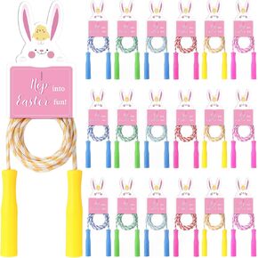 24 مجموعة من حشو سلة عيد الفصح، حبال القفز مع بطاقات هدايا الأرنب، هدايا حفلات عيد الفصح، حبال القفز المصنوعة من النايلون المتين الملون لهدايا الحفلات، مكافآت لعبة صيد البيض، لعب الربيع في الهواء الطلق in Kuwait