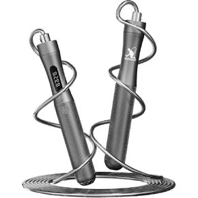 Jump Rope with Counter, Gray Aluminum Alloy Handle with PVC Cable, 118 Inch Length, Fast Charging, Ergonomic Design, for Cardio Training in Kuwait