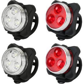 4PCS USB Rechargeable Bike Lights Set – Waterproof LED Front & Back Headlight and Rear Tail Light for Mountain Bicycle, 4 Modes Silicone Lighting Accessories, Plastic Bright Outdoor Night Riding Lamp in Kuwait
