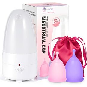 Menstrual Cup Kit with Steam Sterilizer - [S & L Size] Set, Reusable Period Cups, Includes Portable Sanitizer & Drawstring Pouch for Women, Leak-Proof Period Protection in Kuwait