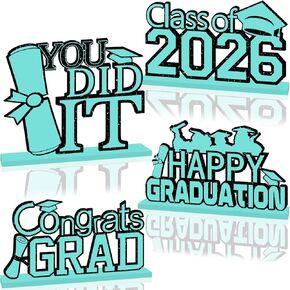 4pcs Teal and Black Graduation Party Decorations Class of 2025 Wood Table Sign,Graduation Centerpieces for Table Class of 2025 Congrats Grad You Did It Graduation Table Decorations in Kuwait