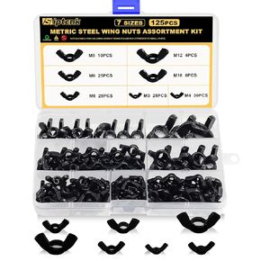 Siptenk 50PCS Black SAE Wing Nuts, 1/4"-20 3/8"-16 5/16"-18 Wingnuts 3 Assorted Sizes Carbon Steel Zinc Plated Butterfly Wing Nut Fasteners Hardware Assortment Kit in Kuwait