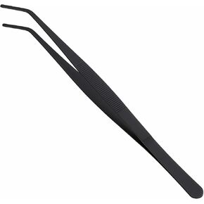 ملاقط احترافية لأحواض السمك، من الفولاذ المقاوم للصدأ المتفحم باللون الأسود، طرف مسنن، تصميم منحني لتغذية الزواحف، صيانة الخزان، ملقط تغذية الزواحف المضاد للانزلاق للنباتات المائية والسحالي والثعابين in Kuwait