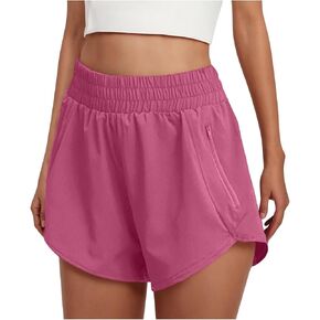 شورت رياضي للجري للسيدات عالي الخصر مع جيوب جانبية وسحاب خلفي وبطانة مدمجة للتمرين والجيم كاجوال in Kuwait