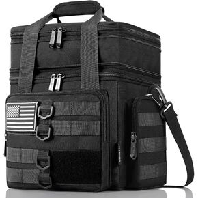 Tactical Lunch Box for Men, Large Insulated Lunch Bag for Adult, Heavy Duty Double Deck Expandable Lunch Cooler Bag with American Flag, Leakproof Soft Lunch Pail for Work Office Camping - Black in Saudi Arabia