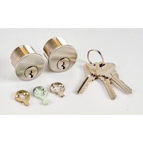 Key Alike Mortise Lock Cylinder 1 inch (25mm) fit Patio Door Aluminium Door with Different Cylinder Cam Changeable for Different Brand Satin Nickel Finish (2 PC) in Kuwait