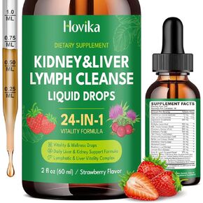 24-in-1 Kidney & Liver, Lymph Cleanse Detox & Repair Drops, Three Immune Formula with Cranberry, Milk Thistle, Vegan Urinary Tract & Lymphatic Drainage & Liver Repair | Strawberry Flavor, 2 FL Oz in Kuwait
