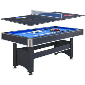 طاولة بلياردو محمولة بطول 6 أقدام مع طاولة بينج بونج 2 في 1 طاولة ألعاب للبالغين والعائلة والرياضات الترفيهية الداخلية مع ملحقات كاملة باللونين الأسود والأزرق in Kuwait
