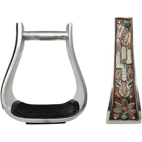 CHALLENGER Horse 5" Aluminum Antique Copper Cactus Cactus Engraved Western Saddle Stirrups 51252 in Saudi Arabia