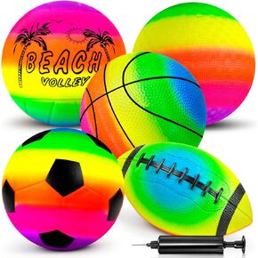 5 Pack Sports Balls Set for Kids & Toddlers - Includes 8.5'' Basketball Soccer Football Volleyball & Rainbow Playground Ball, Inflatable Bouncy Balls Toys Gift for Indoor Outdoor Party Games Play in Kuwait