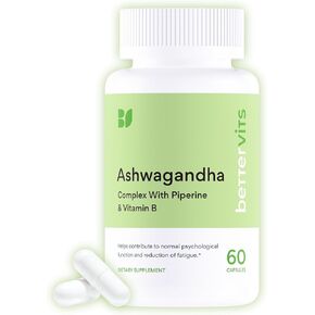 مركب Bettervits Ashwagandha مع زهرة العاطفة وفيتامين ب - KSM-66® مستخلص الجذر العضوي 800 مجم - يدعم الهدوء والطاقة والتوازن العاطفي - 60 كبسولة in Kuwait