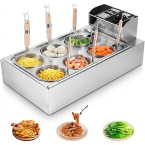 طباخ المعكرونة التجاري شديد التحمل، 6 سلال مستقلة آلة طهي المعكرونة المصنوعة من الفولاذ المقاوم للصدأ، التحكم في درجة الحرارة 50-300 درجة مئوية، 110 فولت للمطاعم سريعة الخطى in Kuwait