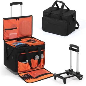 LUCKUP DJ Cable Organizer Bag with Wheels, Detachable Trolley System, 900D Water-Resistant DJ Equipment Storage Organizer with Padded Dividers Laptop Compartment for Musicians, Audio Engineers in Kuwait