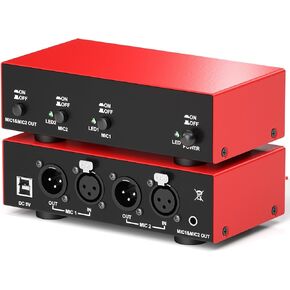 2-Channel 48V Phantom Power Supply, Microphone Phantom Power Supply, Dual XLR Input/Output, with 3.5mm Audio Cable, for Mic Preamp, Condenser and Shotgun Microphones, Recording Studios in Kuwait