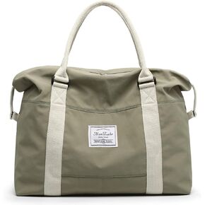 Travel Duffel Bag, Olive Green with Cream Straps, Roll-Top Closure, Carry-On Weekender in Saudi Arabia