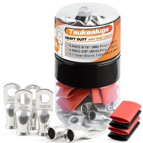 20PCS 4 AWG 5/16 3/8 inch Battery Cable Lugs,4 gauge Tinned Copper Crimp Connector Ring Terminal Wire Ends with 20pcs 3:1 Adhesive Heat Shrink Tubing in Dual-neck bottle in Kuwait