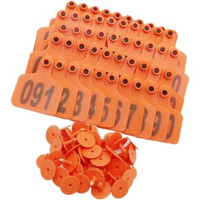 Livestock Identification Numbered Ear Tags 100 Pcs Multicolor Livestock Ear Tags Numbered 001-1000 60x75mm(Orange,101 200) in Saudi Arabia
