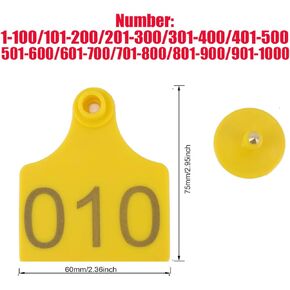 Livestock Identification Numbered Ear Tags 100 Pcs Multicolor Livestock Ear Tags Numbered 001-1000 60x75mm(Yellow,1 100) in Saudi Arabia
