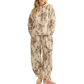 Mandonce Sweat Set for Women Long Sleeve Hooded Oversized Sweatshirt Drawstring Wide Leg Sweatpants Streetwear Athletic Sets in Kuwait