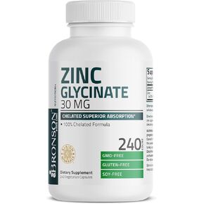 Bronson Zinc Glycinate 30mg Chelated Superior Absorption 100% Chelated Formula Non-GMO, 120 Vegetarian Capsules in Saudi Arabia