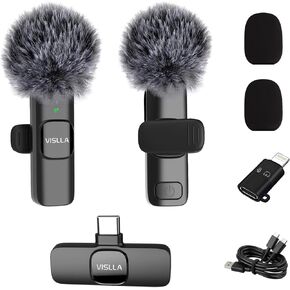 ميكروفون Vislla Mini لأجهزة iPhone وAndroid، بطارية 11 ساعة، ميكروفون لاسلكي بخاصية إلغاء الضوضاء، ميكروفون مثبت على طية صدر السترة لمنشئ المحتوى، مدونات الفيديو/YouTube/Tiktok/تسجيل الفيديو/البث/المقابلات in Kuwait