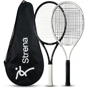 Strena 2-Player Tennis Racket Set - Aluminum Adult Racquets (27 Inch) with Carry Bag - Lightweight Recreational Starter Kit - Grip Size 4 1/4 - Black & White Split Design in Saudi Arabia
