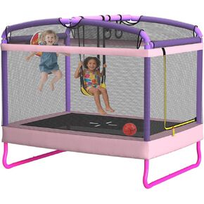 LANGXUN 6FT Rectangle Trampoline for Kids, 5-in-1 Toddler Trampoline, ASTM Approved Indoor Outdoor Mini Trampoline with Safety Enclosure Net Age 1-10 in Kuwait
