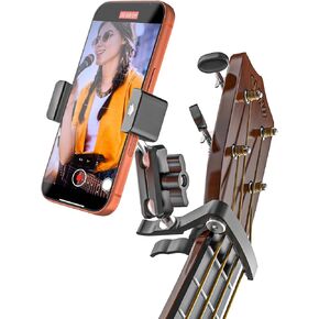 Guitar Capo with Phone Holder [Precise Tuning] All Metal Guitar Phone Holder for Electric Guitar/Bass/Ukulele, 360° Adjustable Guitar Phone Mount for iPhone 17 Pro Max 16 15 Ai Plus in Kuwait