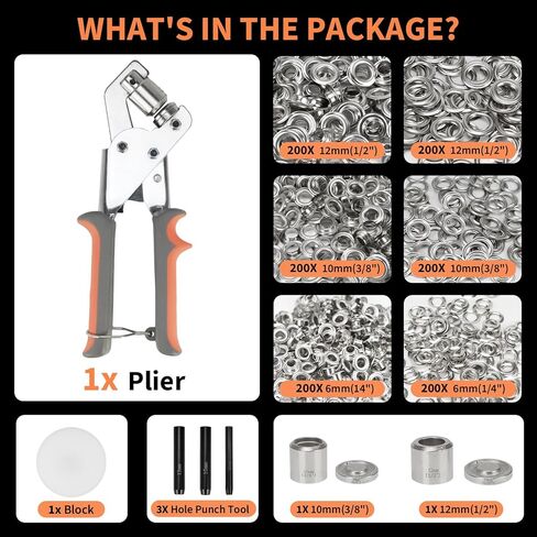 Heavy Duty Grommet Tool Kit 1/2’’1/4’’3/8’’Multi-Size Hole Punch with 600 PCS Metal Grommets Eyelet Set for Canvas Tarp Leather Curtain and DIY Repair in Saudi Arabia