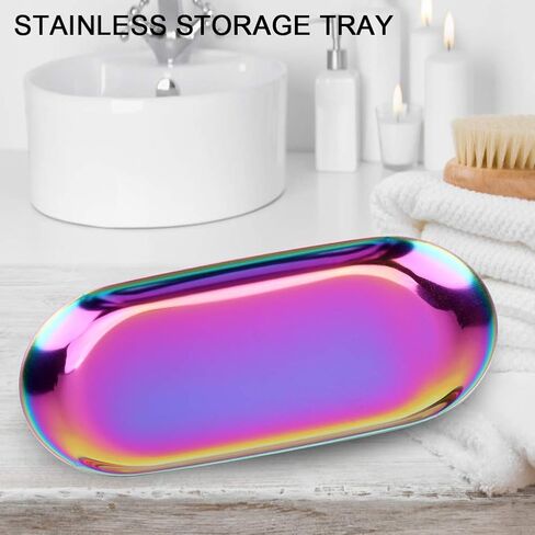Fdit Nordic Storage Tray Cosmetics Jewelry Stainless Steel Cake Plate for Home Kitchen(Rainbow S) in Saudi Arabia