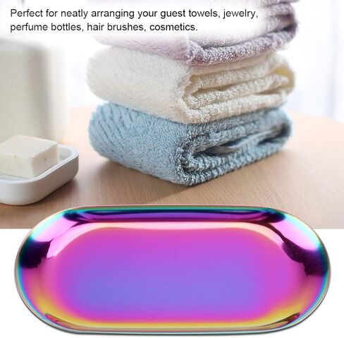 Fdit Nordic Storage Tray Cosmetics Jewelry Stainless Steel Cake Plate for Home Kitchen(Rainbow S) in Saudi Arabia