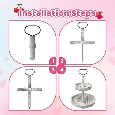 حامل صينية خشبية مستديرة بطبقتين، صينية تقديم متدرجة لمزرعة ريفية لديكور المنزل والمطبخ وبار القهوة، حامل عرض من الخشب الأبيض العتيق للحلويات والكعك والمزيد (أبيض) in Kuwait